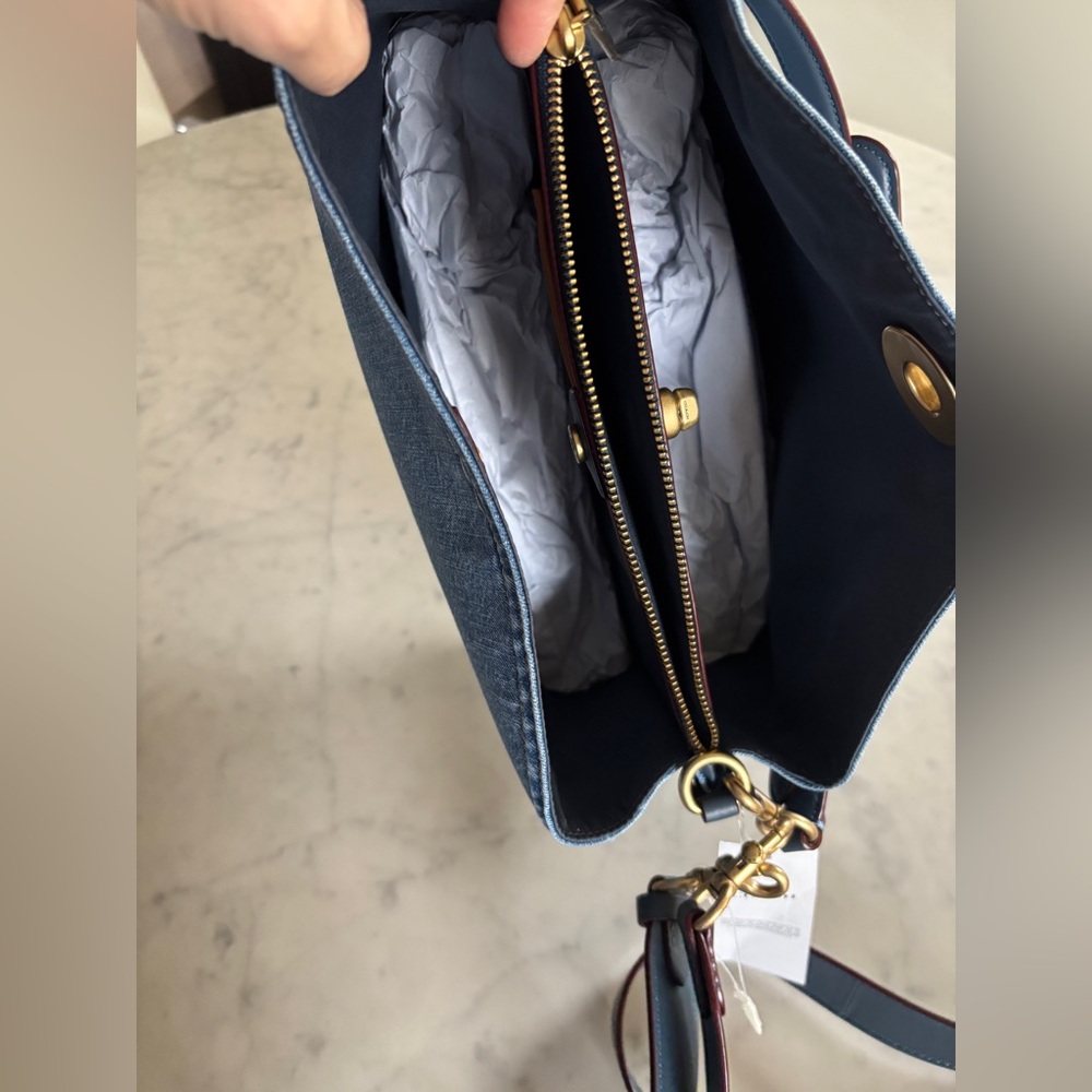 Coach Denim Shoulder Bag with Blue Leather Strap and Tan Tag - Picture 9 of 11